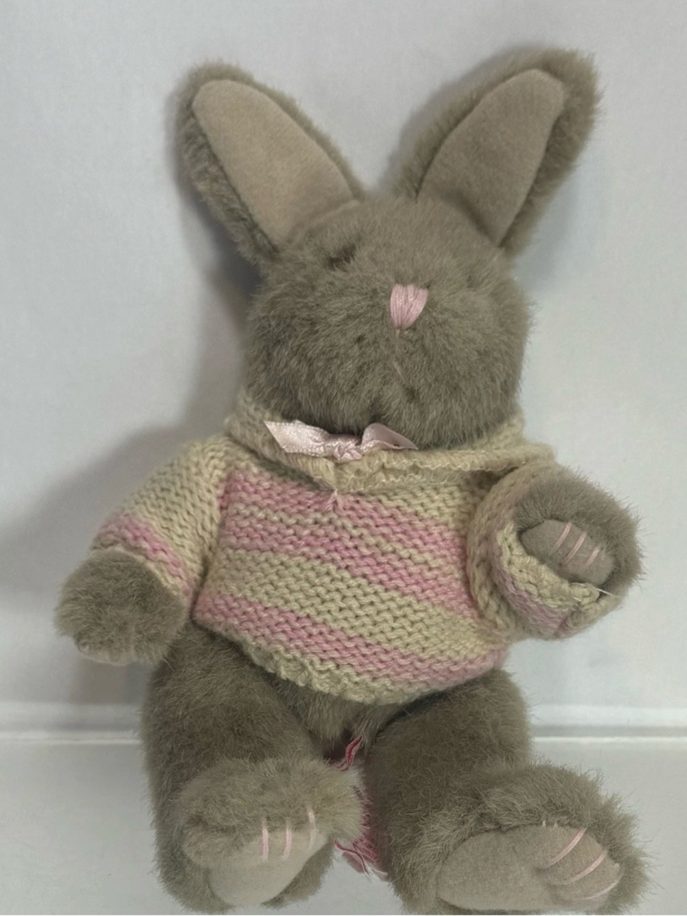 Russ Happy Heart Bunnies 7” Stuffed Bunny Rabbit Plush Pink White Stripe Sweater